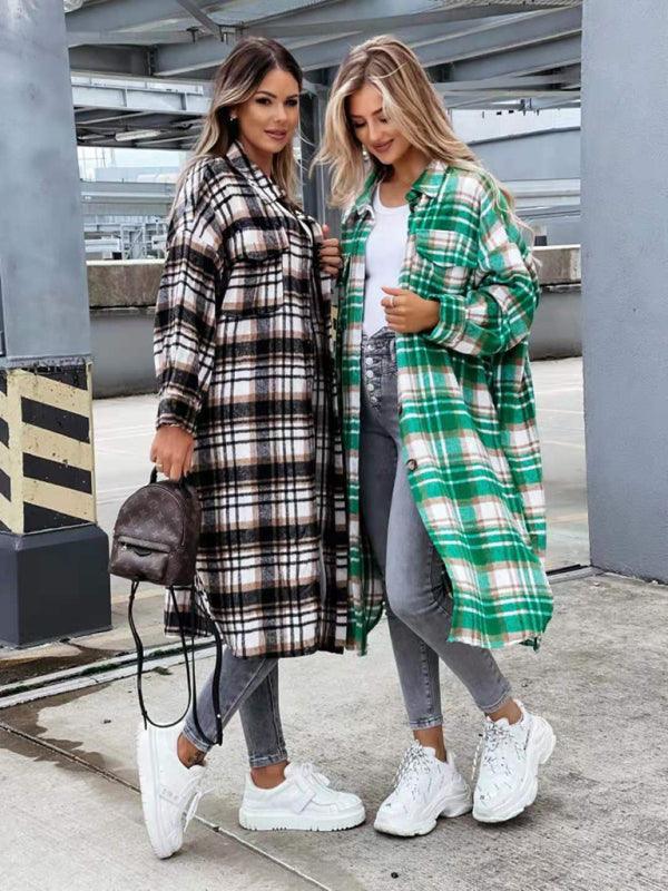 women's casual long plaid jacket - 808Lush