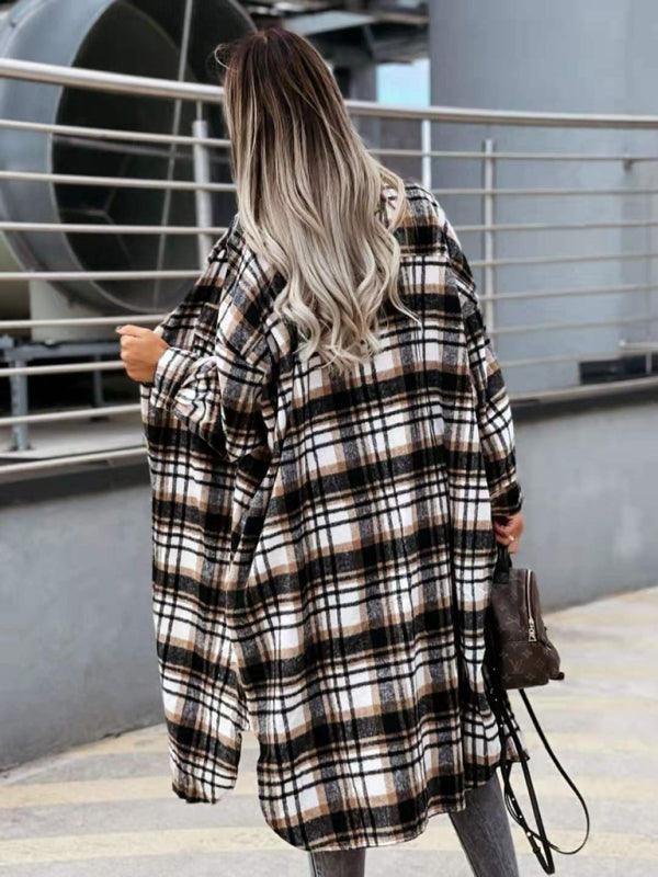 women's casual long plaid jacket - 808Lush