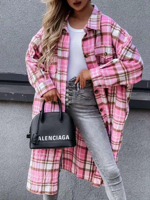 women's casual long plaid jacket - 808Lush