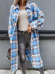 women's casual long plaid jacket - 808Lush