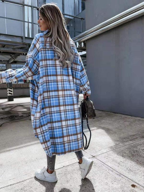 women's casual long plaid jacket - 808Lush