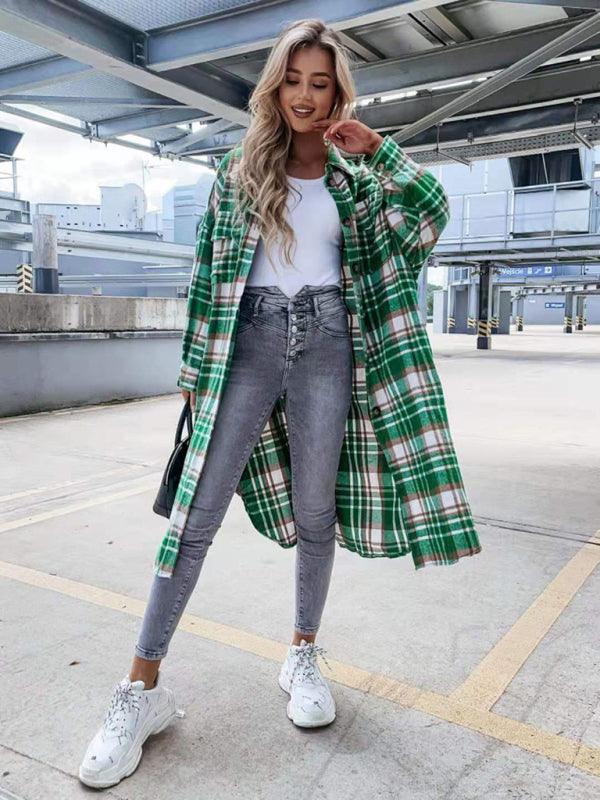 women's casual long plaid jacket - 808Lush