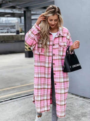 women's casual long plaid jacket - 808Lush