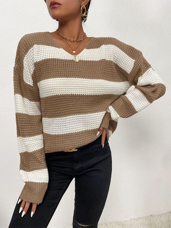 women's casual thin long sleeve striped sweater - 808Lush