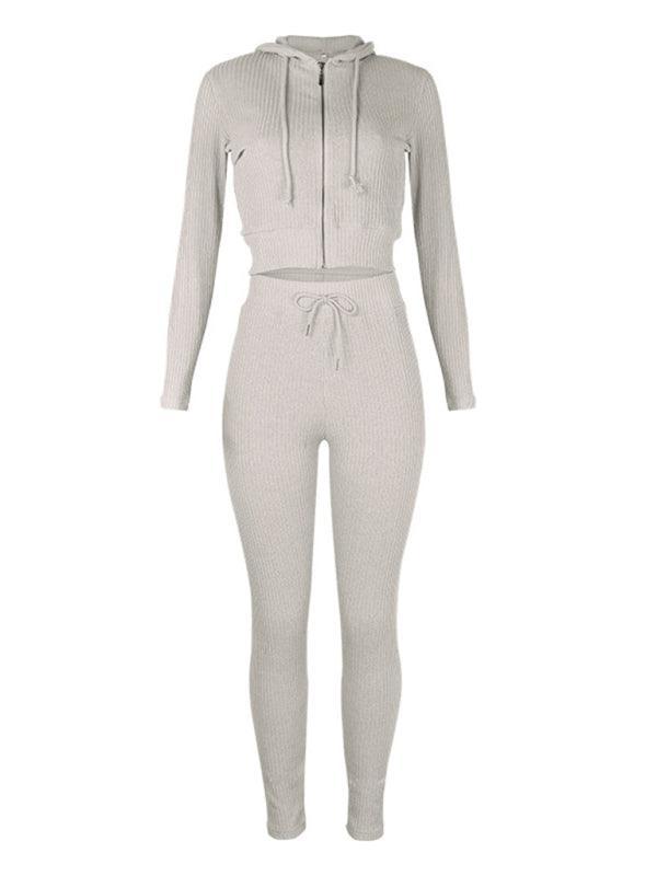 women's hooded cardigan long sleeve zipper casual suit - 808Lush