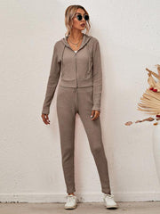 women's hooded cardigan long sleeve zipper casual suit - 808Lush