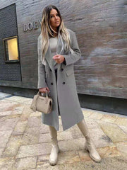 women's long sleeve suit collar double breasted woolen coat coat - 808Lush