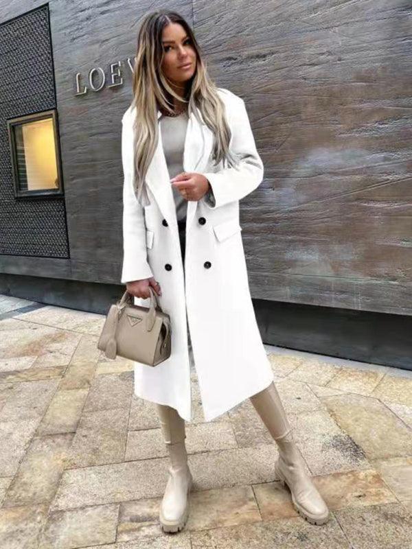 women's long sleeve suit collar double breasted woolen coat coat - 808Lush