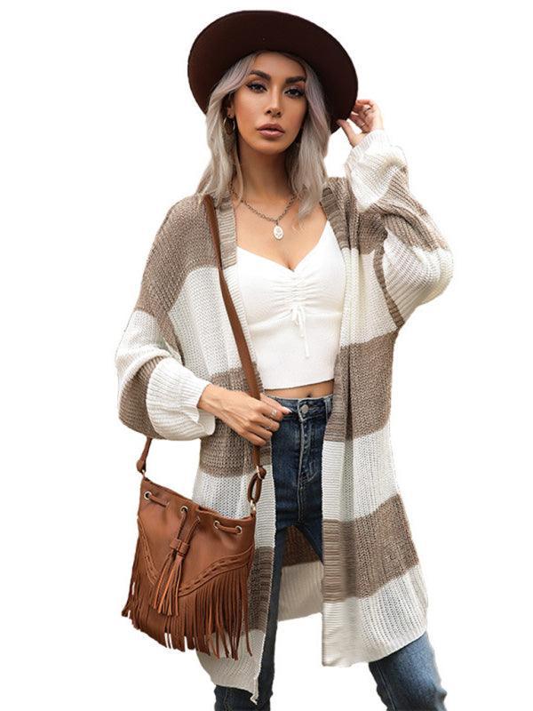 women's long stitched long sleeve knitted sweater coat - 808Lush