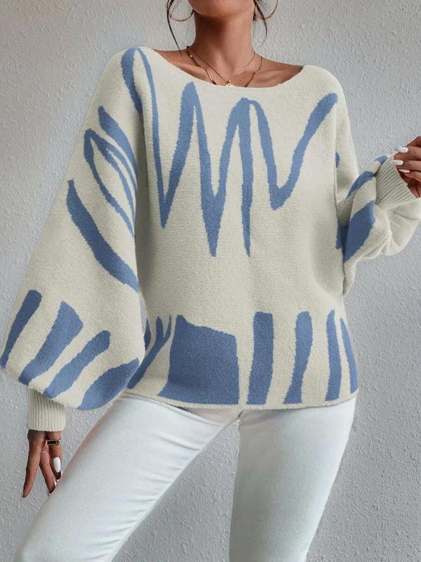 women's loose pullover lantern sleeve sweater - 808Lush