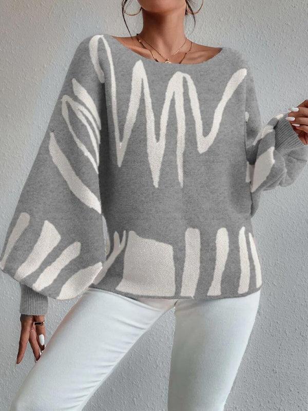 women's loose pullover lantern sleeve sweater - 808Lush