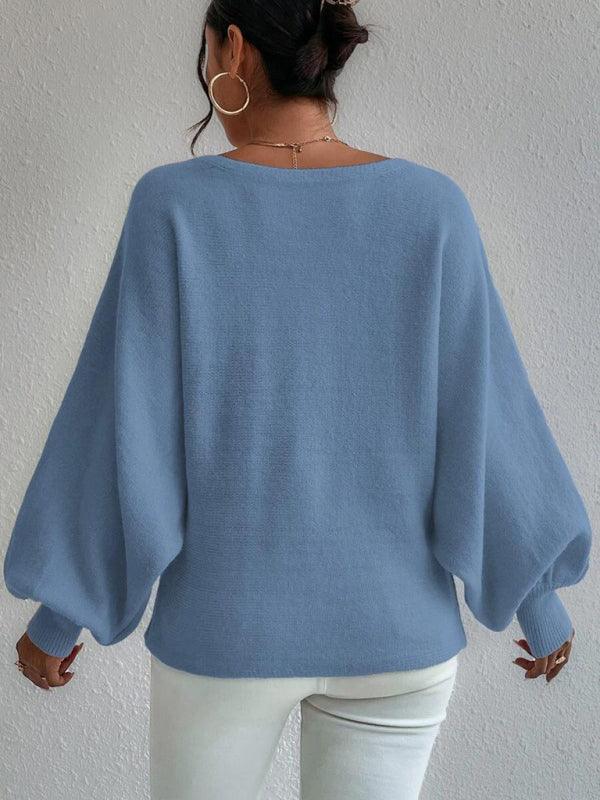 women's loose pullover lantern sleeve sweater - 808Lush