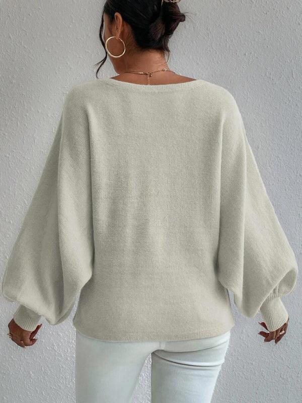 women's loose pullover lantern sleeve sweater - 808Lush