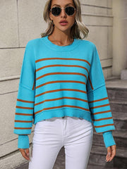 women's round neck knitted sweater loose pullover striped sweater - 808Lush