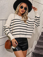 women's round neck knitted sweater loose pullover striped sweater - 808Lush