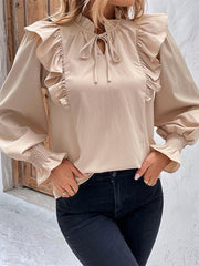 women's ruffled tie long sleeve blouse - 808Lush