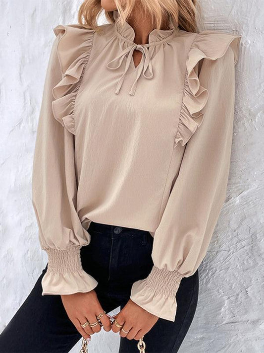 women's ruffled tie long sleeve blouse - 808Lush