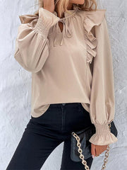 women's ruffled tie long sleeve blouse - 808Lush