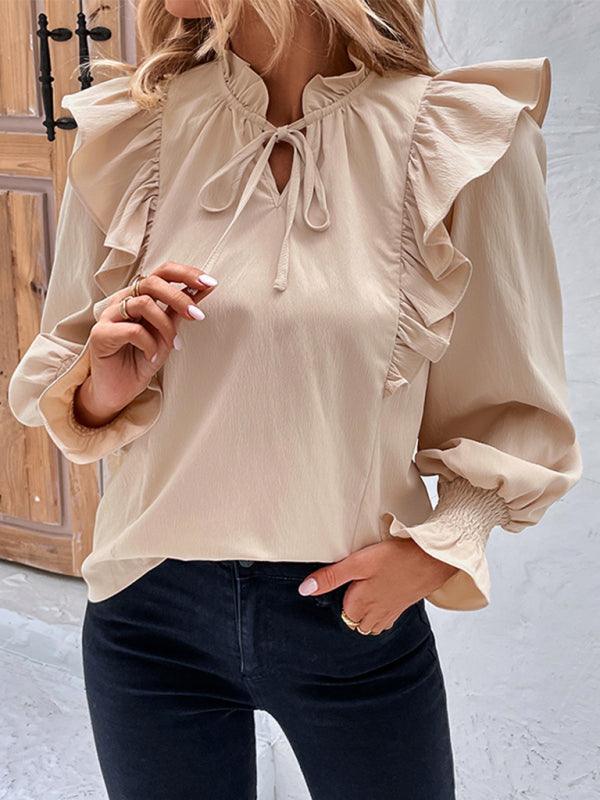 women's ruffled tie long sleeve blouse - 808Lush