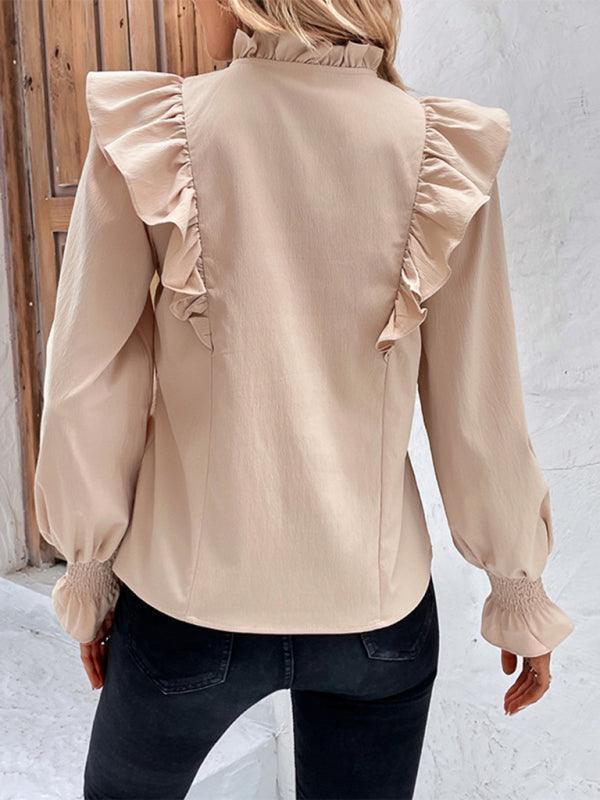 women's ruffled tie long sleeve blouse - 808Lush