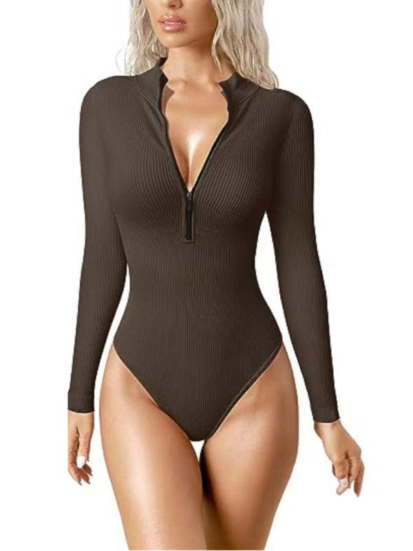 women's sexy Stand collar long sleeve bodysuit - 808Lush