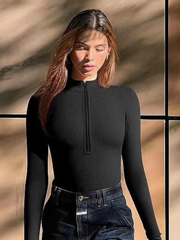 women's sexy Stand collar long sleeve bodysuit - 808Lush