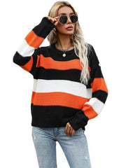 women's thin long sleeve loose striped knitted sweater - 808Lush