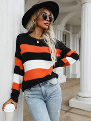 women's thin long sleeve loose striped knitted sweater - 808Lush