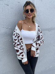 women's wind leopard print v-neck knitted sweater coat - 808Lush